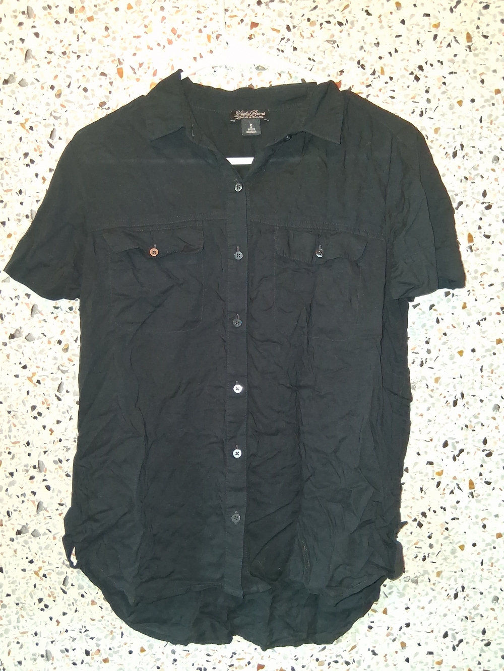 Men's Lucky Brand Short Sleeve Button Down Shirt Size Small Black